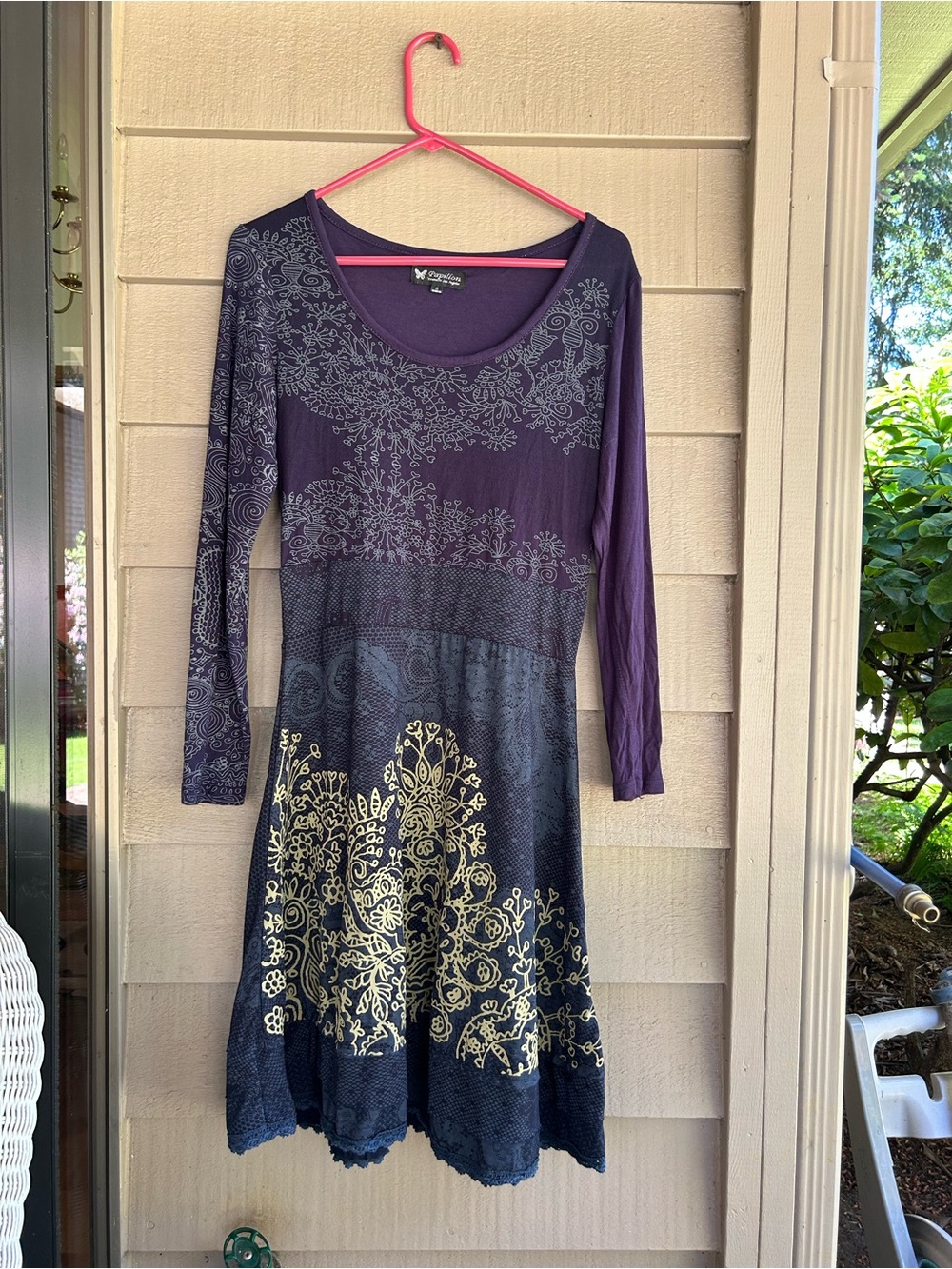 Papillion Boho Dress in Plum and wCharcoal with Yellow Accent long sleeves